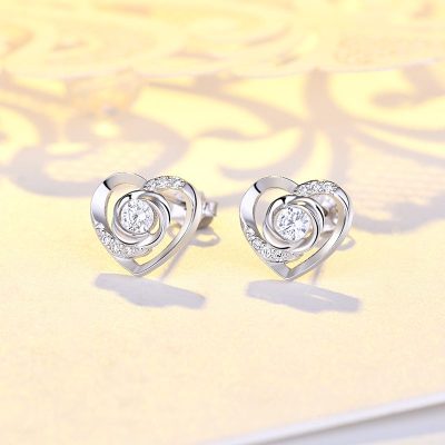 Bông tai bạc mạ bạch kim đính đá Zircon Rose Heart LILI_725916-02