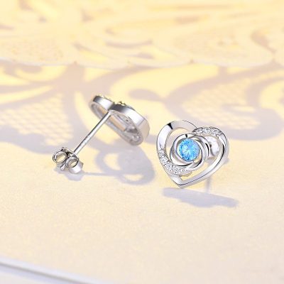 Bông tai bạc mạ bạch kim đính đá Zircon Rose Heart LILI_725916-03
