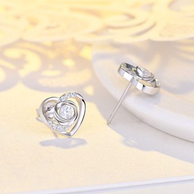 Bông tai bạc mạ bạch kim đính đá Zircon Rose Heart LILI_725916-04