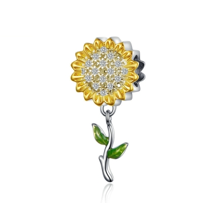 Hạt charm bạc mạ bạch kim xỏ DIY hình hoa hướng dương LILI_351737-01