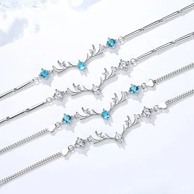 Lắc Tay Bạc Nữ Mạ Bạch Kím đính đá CZ Hình Cặp Sừng Nai LILI 718729 12