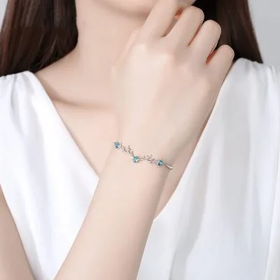 Lắc Tay Bạc Nữ Mạ Bạch Kím đính đá CZ Hình Cặp Sừng Nai LILI 718729 131