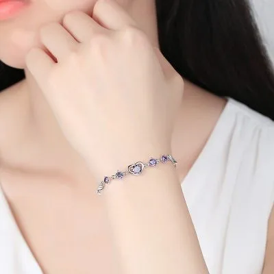 Lắc Tay Bạc Nữ Mạ Bạch Kim đính đá CZ Hình Trái Tim LILI 238399 18