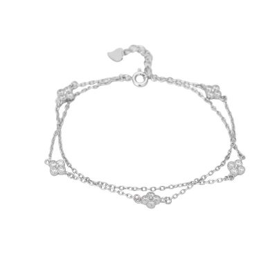 Lắc tay Vòng tay bạc đính đá Zircon hình cỏ 4 lá LILI_153982-03