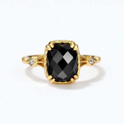 Nhẫn bạc mạ vàng đính đá Zircon Black LILI_823238-01