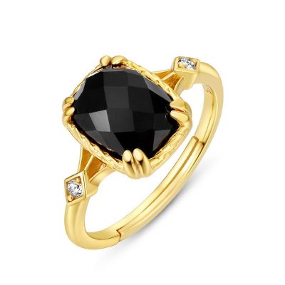 Nhẫn bạc mạ vàng đính đá Zircon Black LILI_823238-03