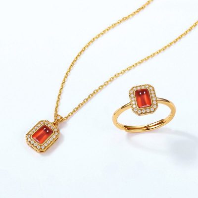 Nhẫn bạc mạ vàng đính đá Zircon Red LILI_548363-03