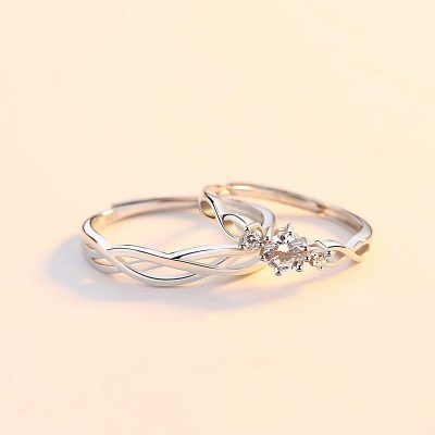 Nhẫn đôi bạc mạ bạch kim đính đá Zircon Little Heart LILI_823883-01