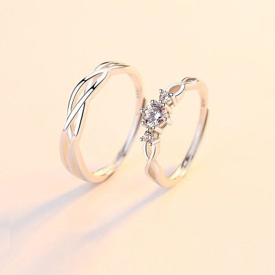 Nhẫn đôi bạc mạ bạch kim đính đá Zircon Little Heart LILI_823883-03