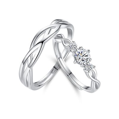 Nhẫn đôi bạc mạ bạch kim đính đá Zircon Little Heart LILI_823883-05