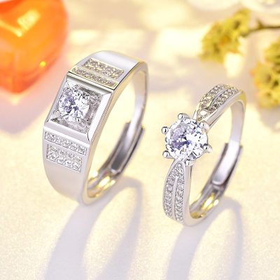 Nhẫn đôi bạc mạ vàng đính đá Zircon Lovely Day LILI_422999-04