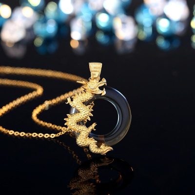 Dây Chuyền đôi Bạc đính đá Opal Obsidian Long Phượng LILI 152913 4