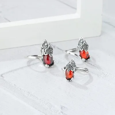 Nhẫn Bạc Nữ Nam đính đá Garnet Tỳ Hưu LILI 996876 1