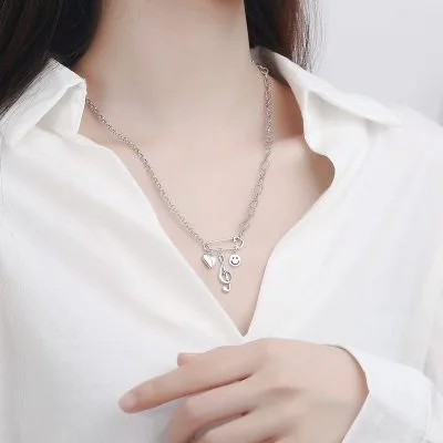 Dây Chuyền Bạc Nữ Hình Mặt Cười Trái Tim Và Khóa Nhạc Sol LILI 375826 3