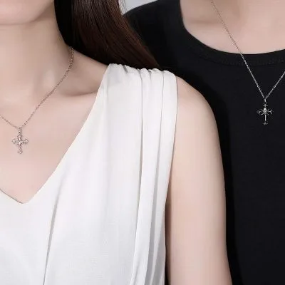 Dây Chuyền đôi Bạc Thánh Giá Chữ Thập đầu Lâu Hoa Hồng LILI 711946 5