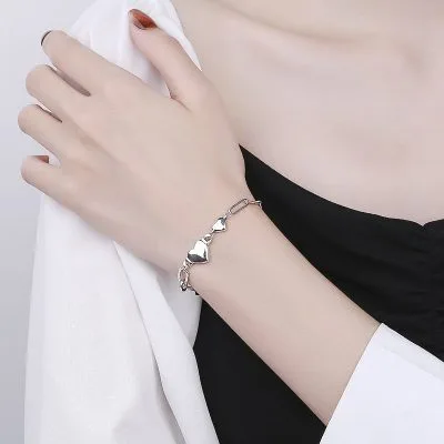Lắc tay bạc nữ cá tính mắt xích vuông trái tim Strong Heart LILI_414788_2