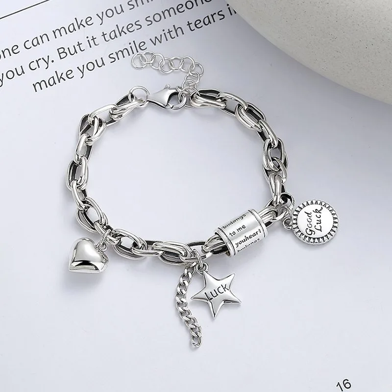 Lắc Tay Bạc Nữ Chuỗi Vuông Tròn Trái Tim Ngôi Sao May Mắn LILI 884778 1
