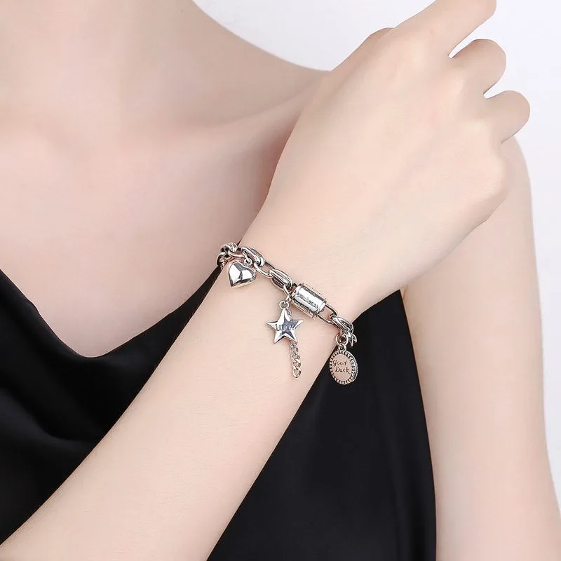Lắc Tay Bạc Nữ Chuỗi Vuông Tròn Trái Tim Ngôi Sao May Mắn LILI 884778 3