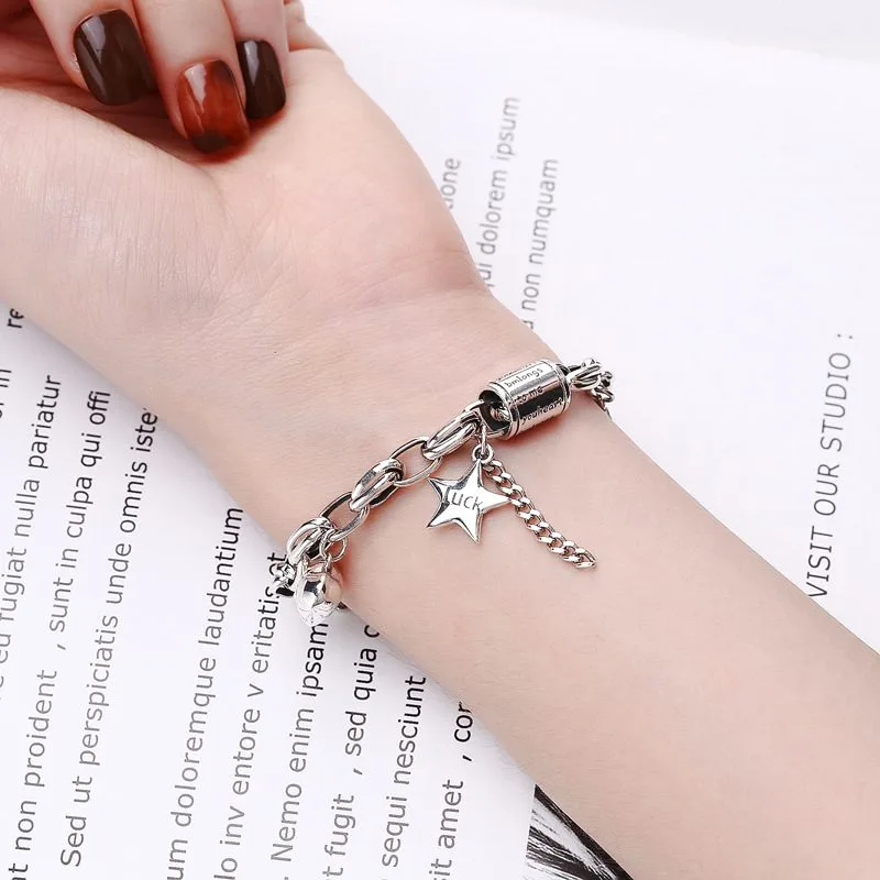 Lắc Tay Bạc Nữ Chuỗi Vuông Tròn Trái Tim Ngôi Sao May Mắn LILI 884778 5