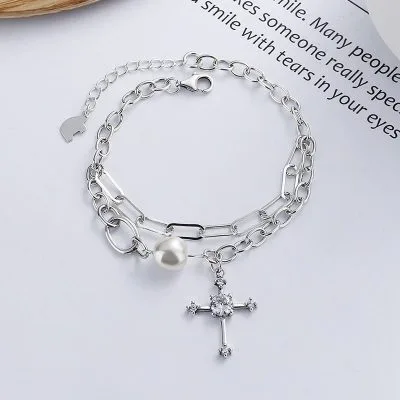 Lắc tay bạc nữ chuỗi xích hình chữ thập cây thánh giá LILI_622362_1