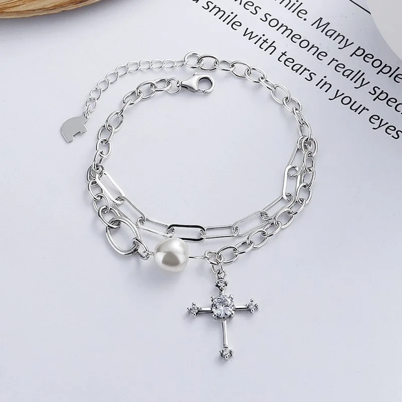 Lắc tay bạc nữ chuỗi xích hình chữ thập cây thánh giá LILI_622362_1