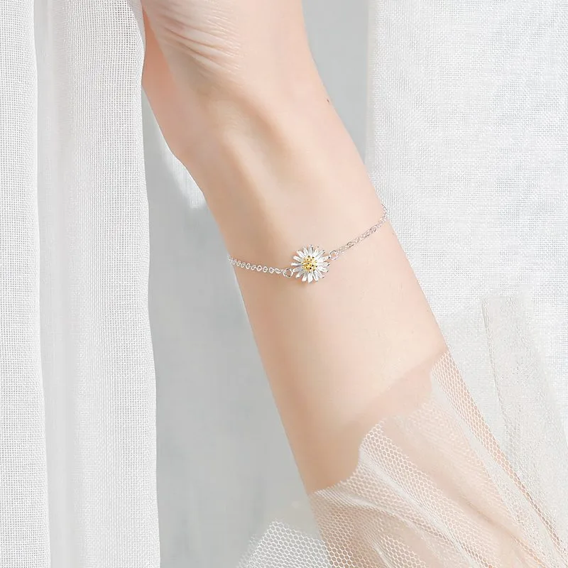 Lắc Tay Bạc Nữ Dạng Chuỗi Hình Hoa Cúc Họa Mi LILI 975918 13