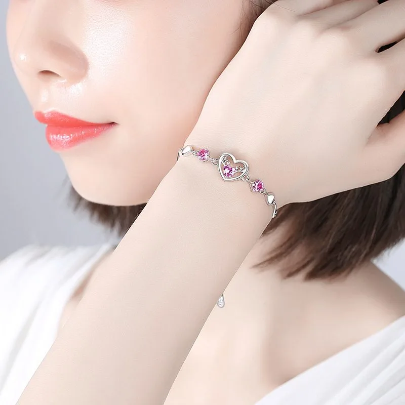 Lắc tay bạc nữ đính đá CZ trái tim vĩnh cửu LILI_167424_3