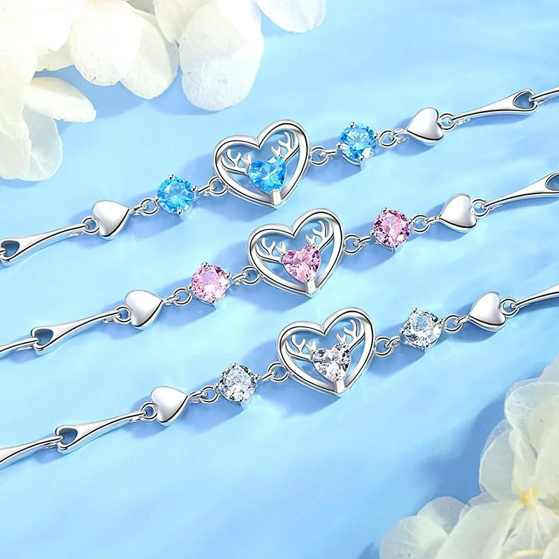 Lắc tay bạc nữ đính đá CZ trái tim vĩnh cửu LILI_167424_4
