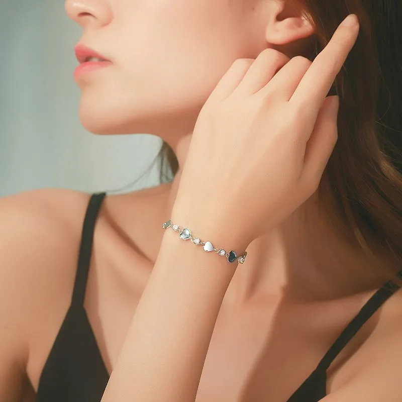 Lắc Tay Bạc Nữ đính đá Pha Lê Hình Trái Tim LILI 427425 15