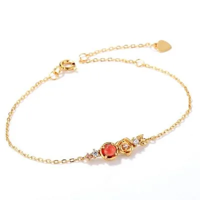 Lắc tay bạc nữ mạ vàng đính đá Garnet hoa hồng Rose LILI_886825_1