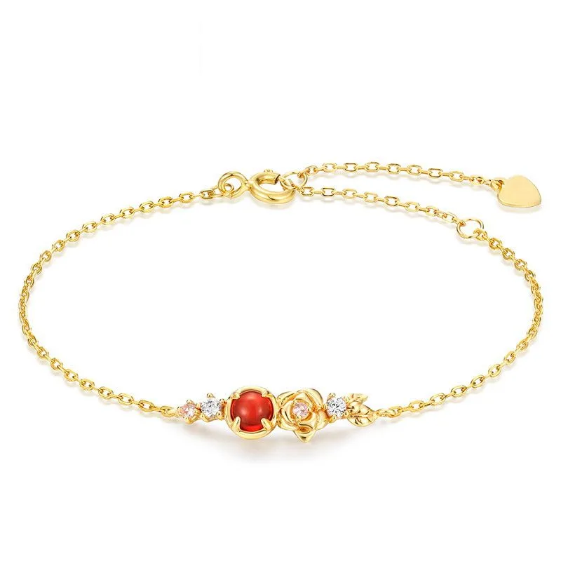 Lắc tay bạc nữ mạ vàng đính đá Garnet hoa hồng Rose LILI_886825_3