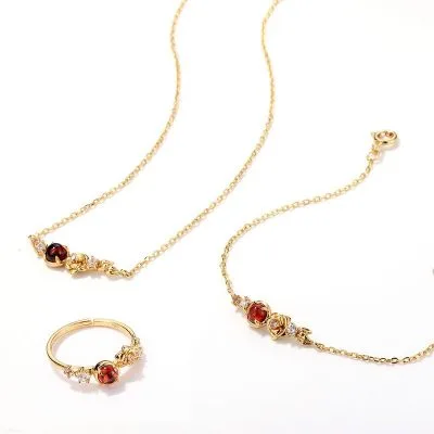 Lắc tay bạc nữ mạ vàng đính đá Garnet hoa hồng Rose LILI_886825_4