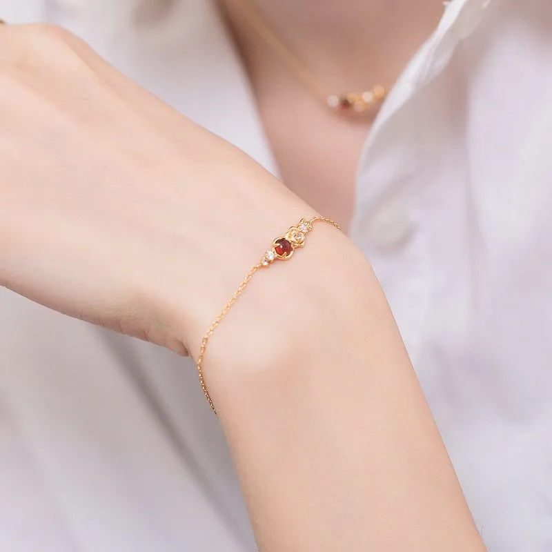 Lắc tay bạc nữ mạ vàng đính đá Garnet hoa hồng Rose LILI_886825_5