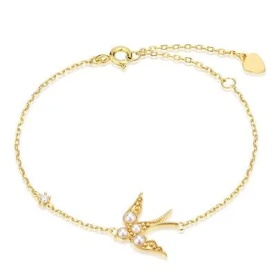 Lắc tay bạc nữ mạ vàng đính ngọc trai, đá CZ chim én LILI_959981_1