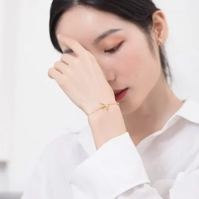 Lắc tay bạc nữ mạ vàng đính ngọc trai, đá CZ chim én LILI_959981_6