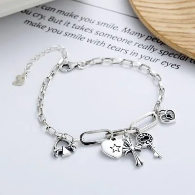Lắc tay bạc nữ xích chữ thập trái tim ổ chìa khóa Chrome Heart LILI_318653_1