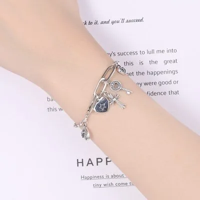 Lắc tay bạc nữ xích chữ thập trái tim ổ chìa khóa Chrome Heart LILI_318653_2