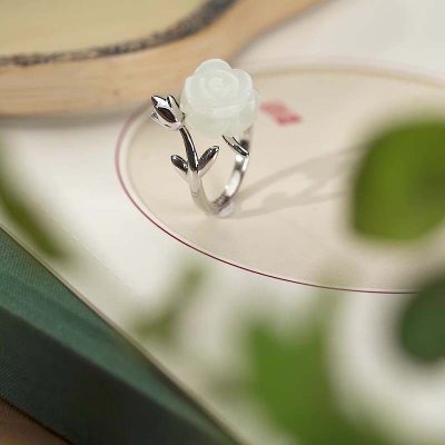 Nhẫn bạc nữ đính ngọc bích Hetian hình bông hoa hồng Rose LILI_831868_1