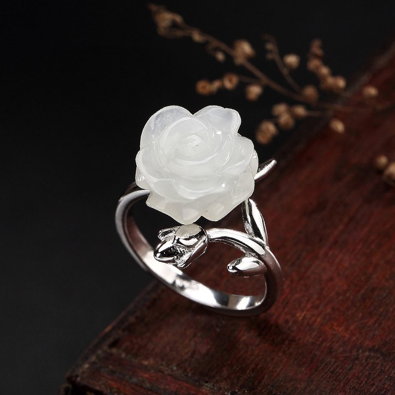 Nhẫn bạc nữ đính ngọc bích Hetian hình bông hoa hồng Rose LILI_831868_5