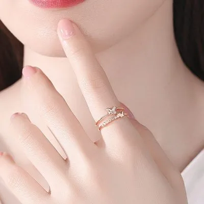 Nhẫn bạc nữ mạ vàng đính đá CZ 2 tầng đôi bướm xinh LILI_155512_4