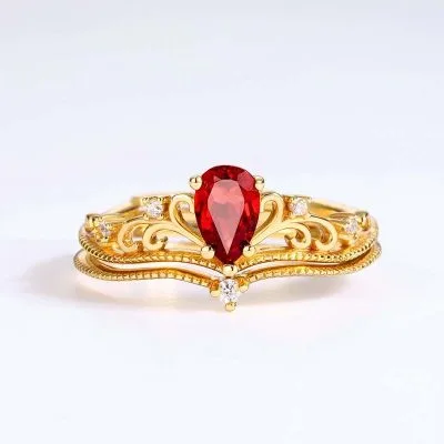 Nhẫn Bạc Nữ Xếp Chồng đính đá Garnet Vương Miện Niche LILI 714325 1