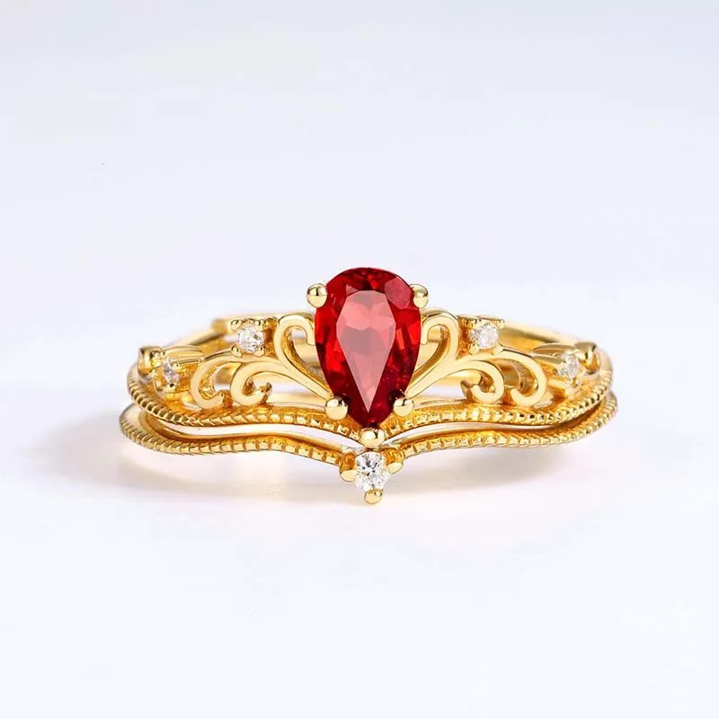 Nhẫn Bạc Nữ Xếp Chồng đính đá Garnet Vương Miện Niche LILI 714325 1