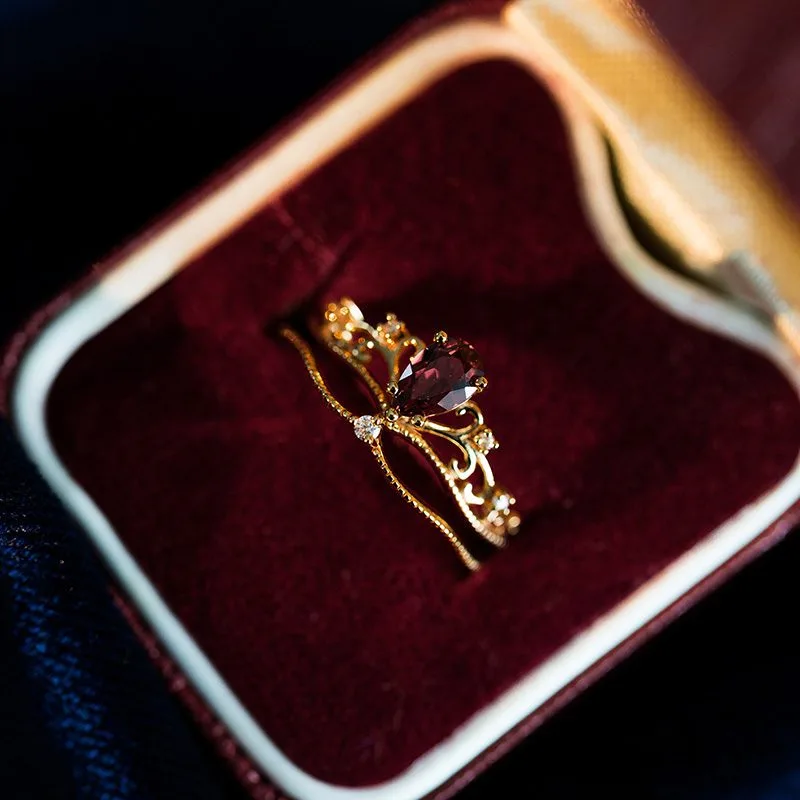Nhẫn Bạc Nữ Xếp Chồng đính đá Garnet Vương Miện Niche LILI 714325 4