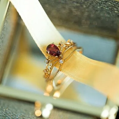 Nhẫn Bạc Nữ Xếp Chồng đính đá Garnet Vương Miện Niche LILI 714325 61