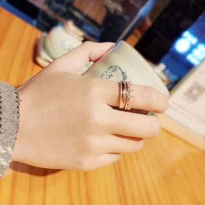 Nhẫn Bạc Nữ Xếp Chồng Mạ Vàng đính đá CZ Vương Miện Pandora LILI 825322 1