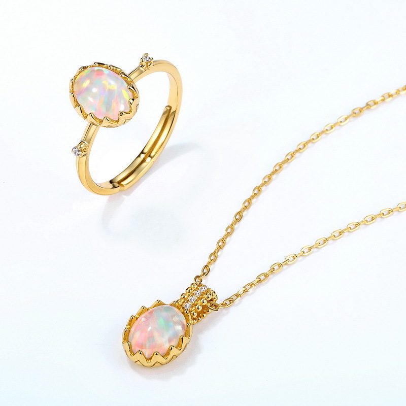 Bộ Trang Sức Bạc Nữ Mạ Vàng đính đá Opal Hình Quả Trứng Thời Trang LILI 287165 1
