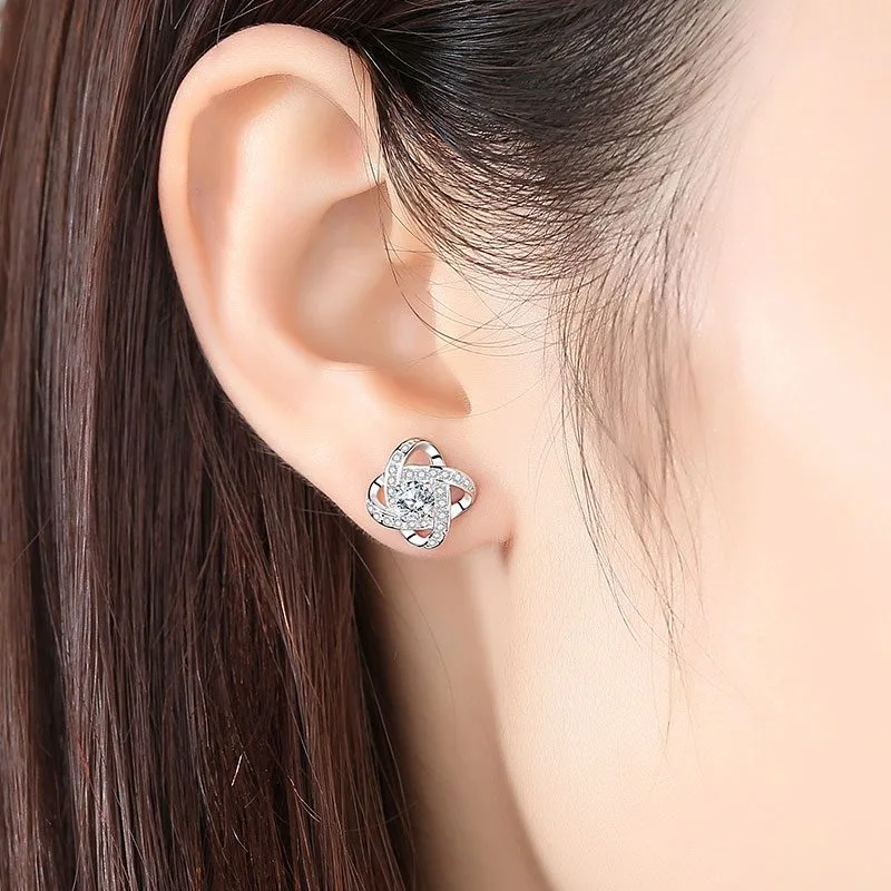 Bông Tai Bạc Ý S925 Nữ Dạng Nụ Mạ Bạch Kim đính đá CZ Cỏ 4 Lá LILI 553834 11