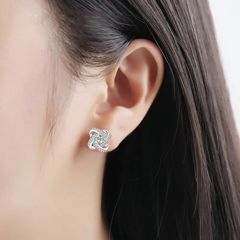 Bông Tai Bạc Ý S925 Nữ Dạng Nụ Mạ Bạch Kim đính đá CZ Cỏ 4 Lá LILI 553834 12