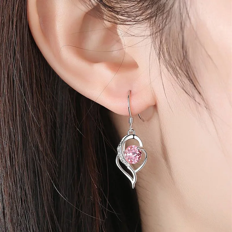 Bông Tai Bạc Ý S925 Nữ Mạ Bạch Kim đính đá CZ Hình Trái Tim LILI 991582 13