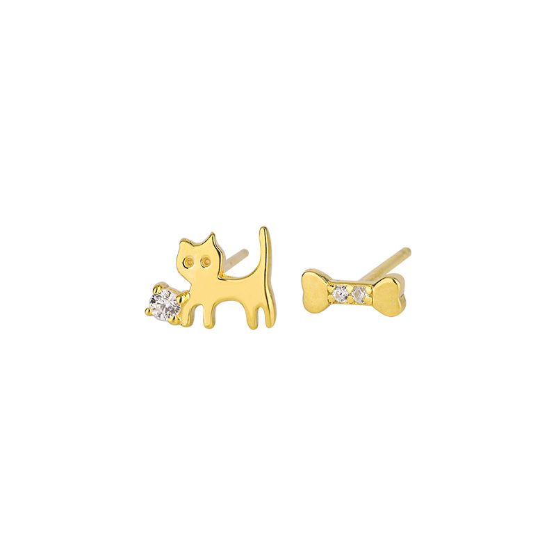 Bông Tai Bạc Nữ Mèo Con Và Xương Nhỏ Bất đối Xứng Mạ Vàng LILI 784859 9 1